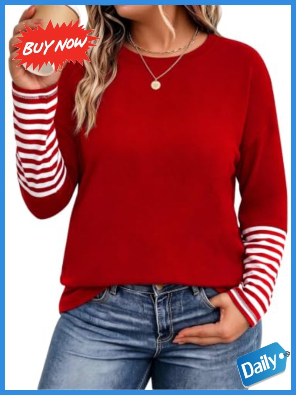 Plus Size Striped Long Sleeve Tunic Tee Drop Shoulder Top